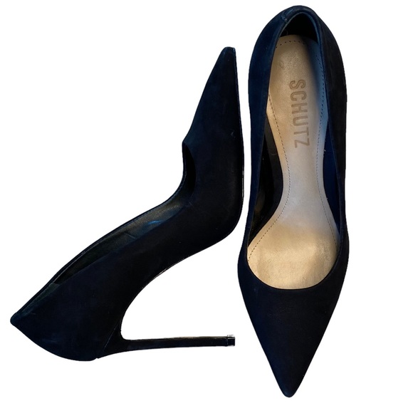 Schutz Lou Pump 4 inch stiletto heel pointed toe low vamp suede black 6.5 - Picture 9 of 16